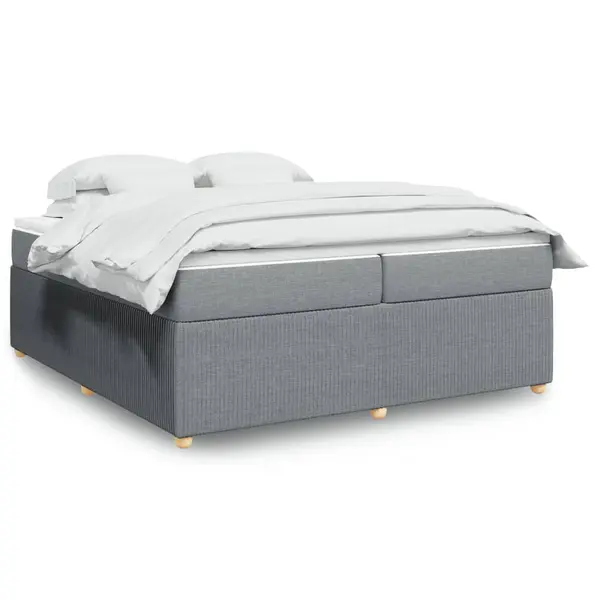 Gossi pat box spring cu saltea, gri deschis, 200x200 cm, textil
