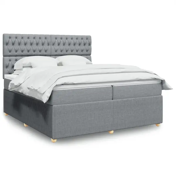 Gossi pat box spring cu saltea, gri deschis, 200x200 cm, textil