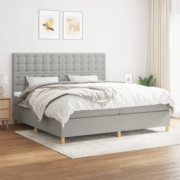 Gossi pat box spring cu saltea, gri deschis, 200x200 cm, textil