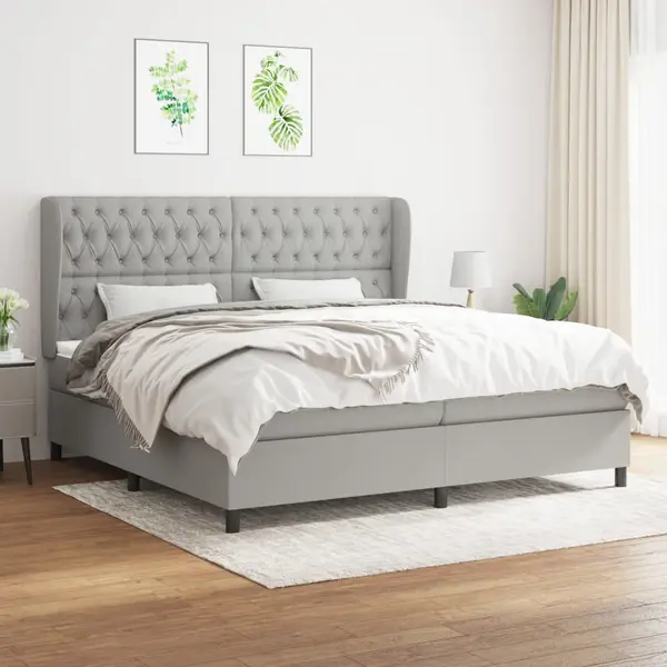 Gossi pat box spring cu saltea, gri deschis, 200x200 cm, textil