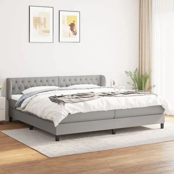 Gossi pat box spring cu saltea, gri deschis, 200x200 cm, textil