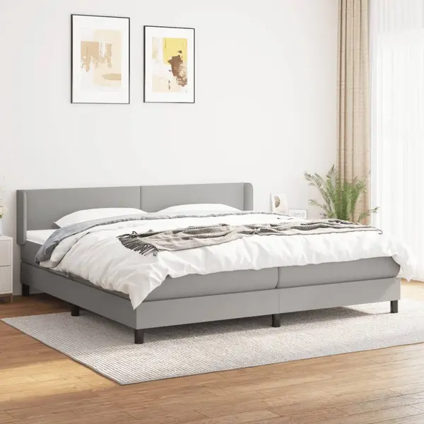 Gossi pat box spring cu saltea, gri deschis, 200x200 cm, textil