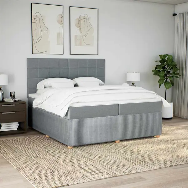 Gossi pat box spring cu saltea, gri deschis, 200x200 cm, textil