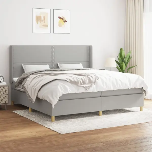 Gossi pat box spring cu saltea, gri deschis, 200x200 cm, textil