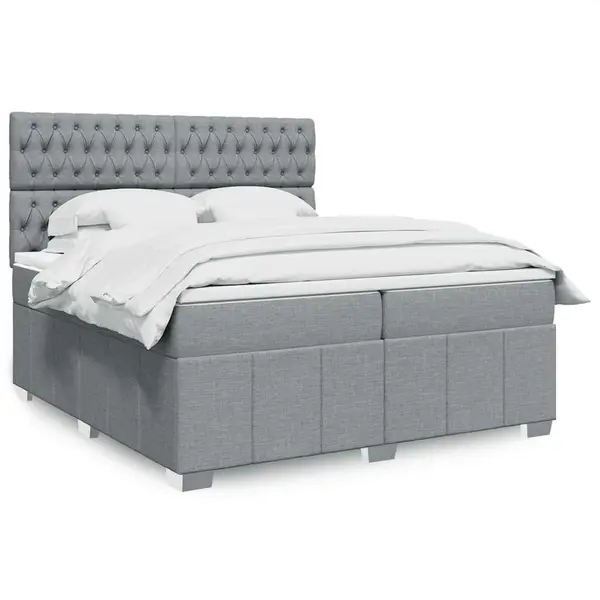 Gossi pat box spring cu saltea, gri deschis, 200x200 cm, textil