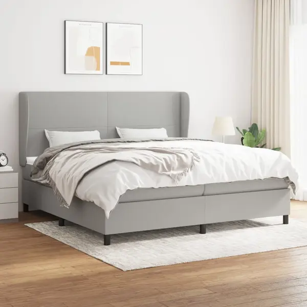 Gossi pat box spring cu saltea, gri deschis, 200x200 cm, textil