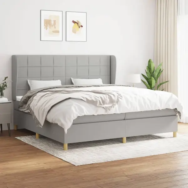Gossi pat box spring cu saltea, gri deschis, 200x200 cm, textil