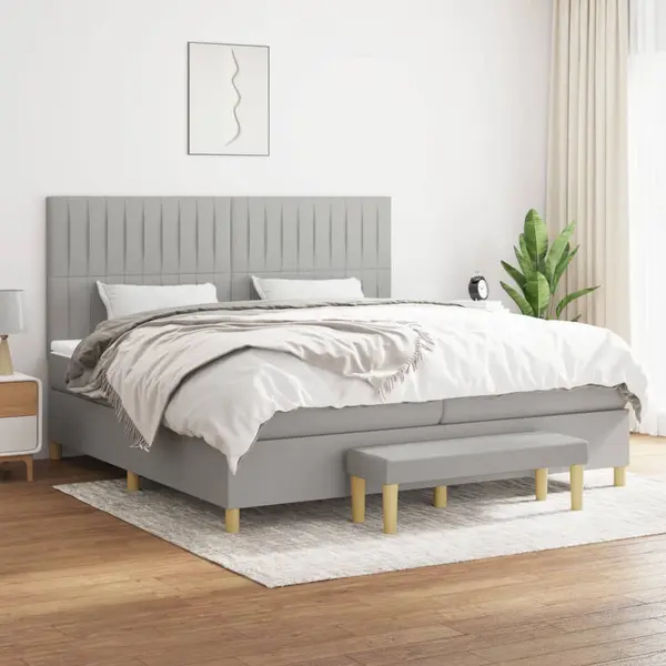 Gossi pat box spring cu saltea, gri deschis, 200x200 cm, textil