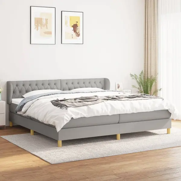 Gossi pat box spring cu saltea, gri deschis, 200x200 cm, textil