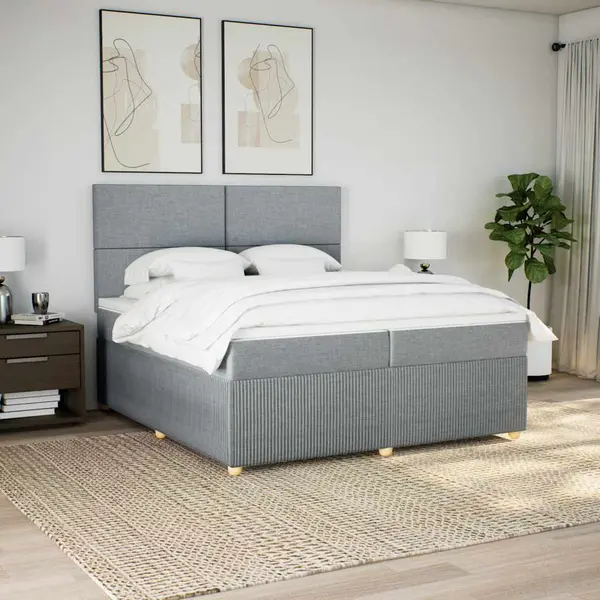 Gossi pat box spring cu saltea, gri deschis, 200x200 cm, textil