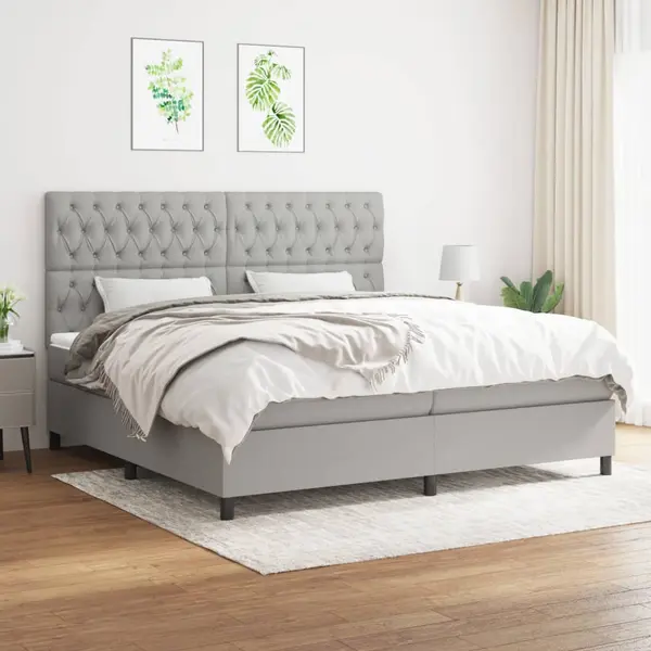 Gossi pat box spring cu saltea, gri deschis, 200x200 cm, textil