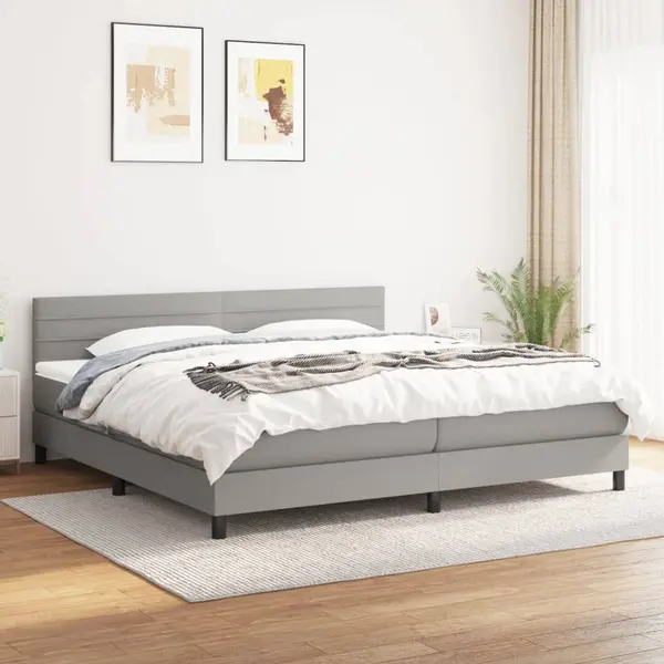Gossi pat box spring cu saltea, gri deschis, 200x200 cm, textil