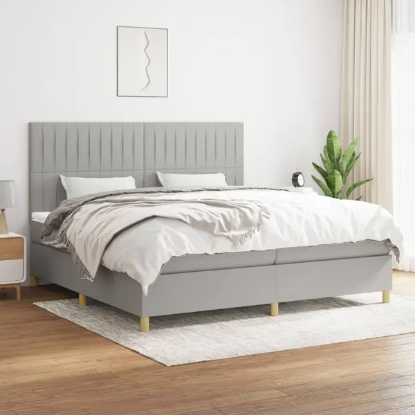 Gossi pat box spring cu saltea, gri deschis, 200x200 cm, textil
