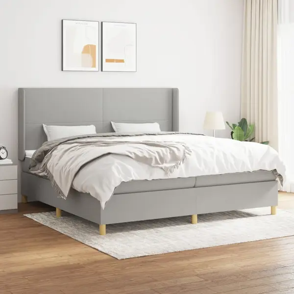 Gossi pat box spring cu saltea, gri deschis, 200x200 cm, textil