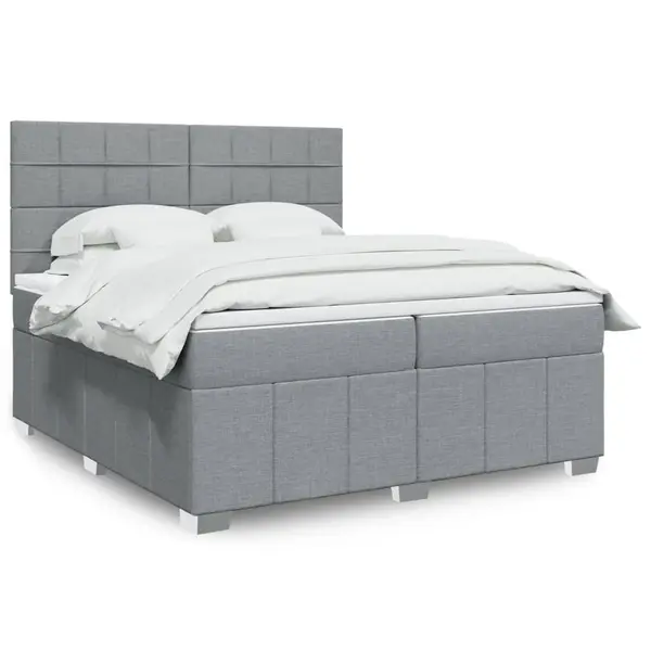 Gossi pat box spring cu saltea, gri deschis, 200x200 cm, textil