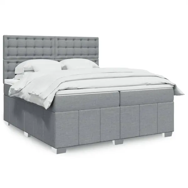 Gossi pat box spring cu saltea, gri deschis, 200x200 cm, textil