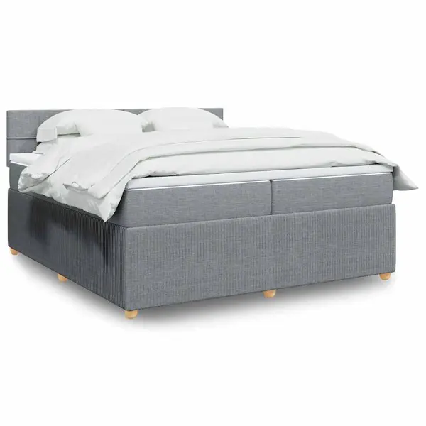 Gossi pat box spring cu saltea, gri deschis, 200x200 cm, textil