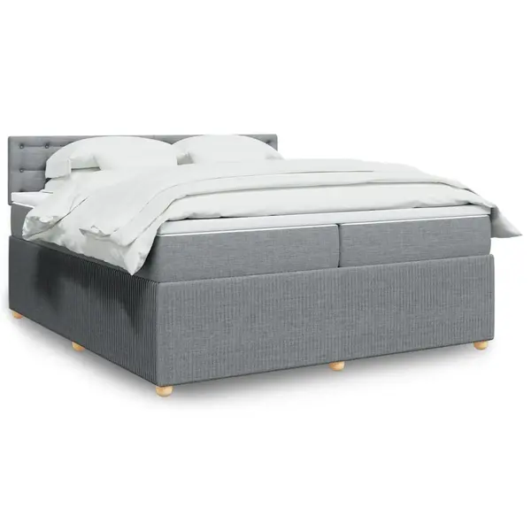 Gossi pat box spring cu saltea, gri deschis, 200x200 cm, textil