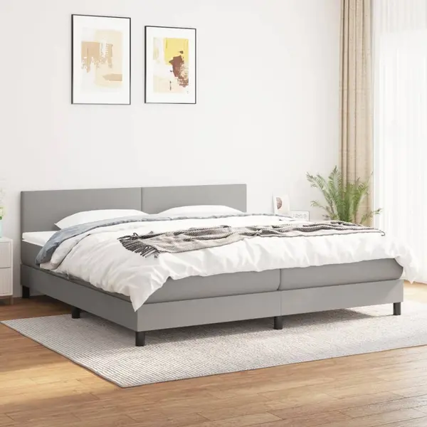 Gossi pat box spring cu saltea, gri deschis, 200x200 cm, textil