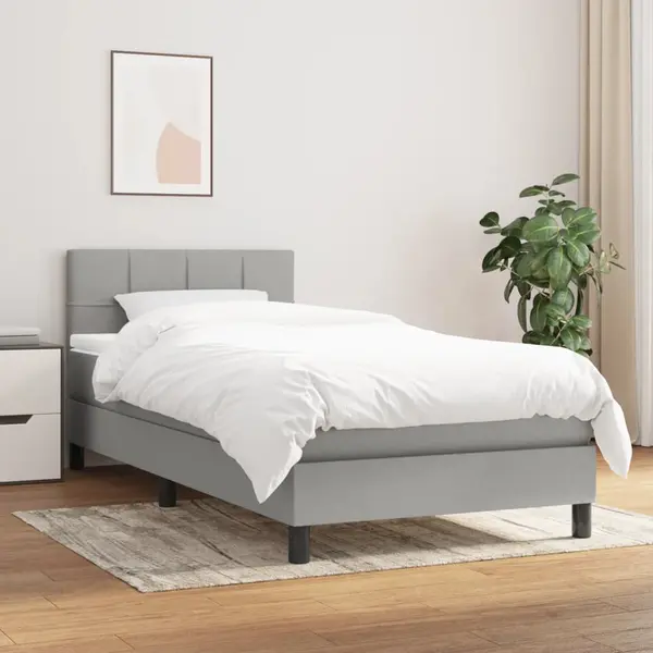Gossi pat box spring cu saltea, gri deschis, 80x200 cm, textil