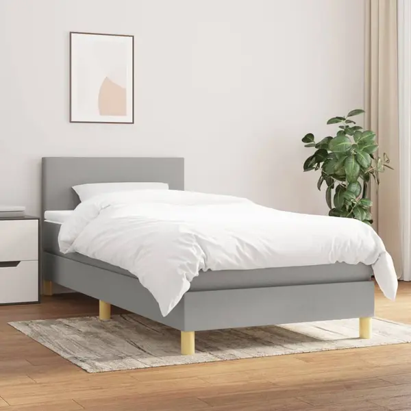 Gossi pat box spring cu saltea, gri deschis, 80x200 cm, textil