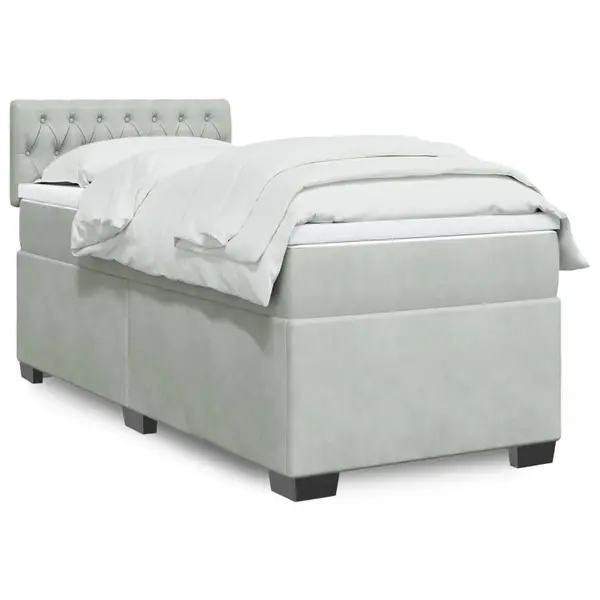 Gossi pat box spring cu saltea, gri deschis, 90x190 cm, catifea