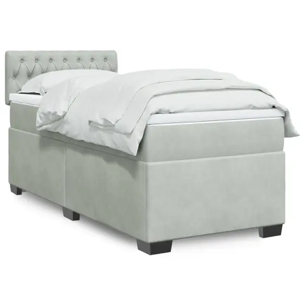 Gossi pat box spring cu saltea, gri deschis, 90x190 cm, catifea