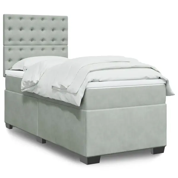 Gossi pat box spring cu saltea, gri deschis, 90x190 cm, catifea