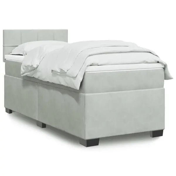 Gossi pat box spring cu saltea, gri deschis, 90x190 cm, catifea