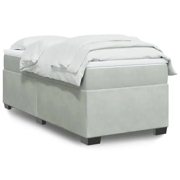 Gossi pat box spring cu saltea, gri deschis, 90x190 cm, catifea
