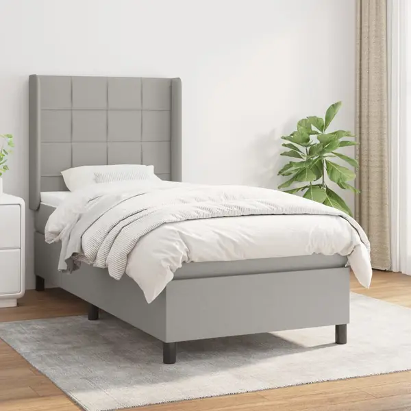 Gossi pat box spring cu saltea, gri deschis, 90x190 cm, textil