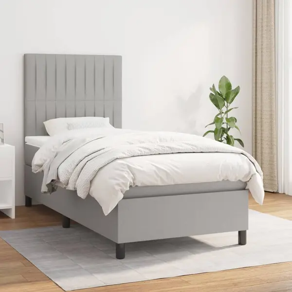 Gossi pat box spring cu saltea, gri deschis, 90x190 cm, textil