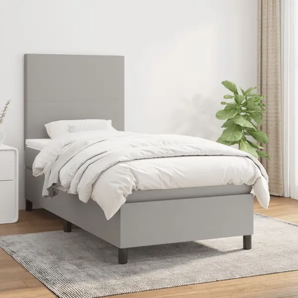 Gossi pat box spring cu saltea, gri deschis, 90x190 cm, textil