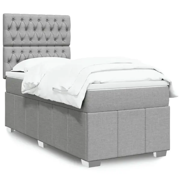 Gossi pat box spring cu saltea, gri deschis, 90x190 cm, textil