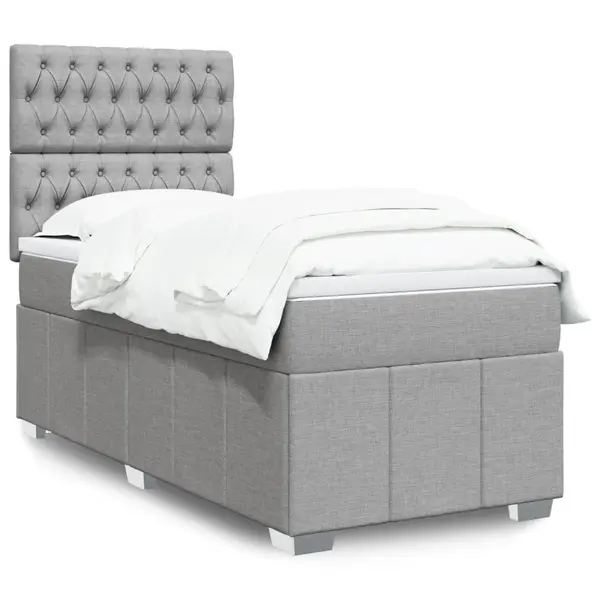 Gossi pat box spring cu saltea, gri deschis, 90x190 cm, textil