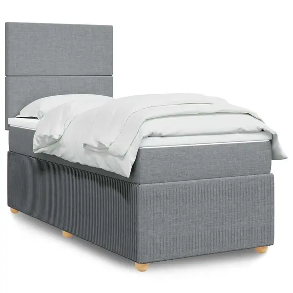 Gossi pat box spring cu saltea, gri deschis, 90x190 cm, textil