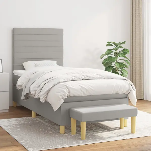 Gossi pat box spring cu saltea, gri deschis, 90x190 cm, textil
