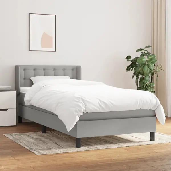 Gossi pat box spring cu saltea, gri deschis, 90x190 cm, textil