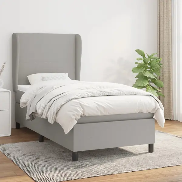 Gossi pat box spring cu saltea, gri deschis, 90x190 cm, textil