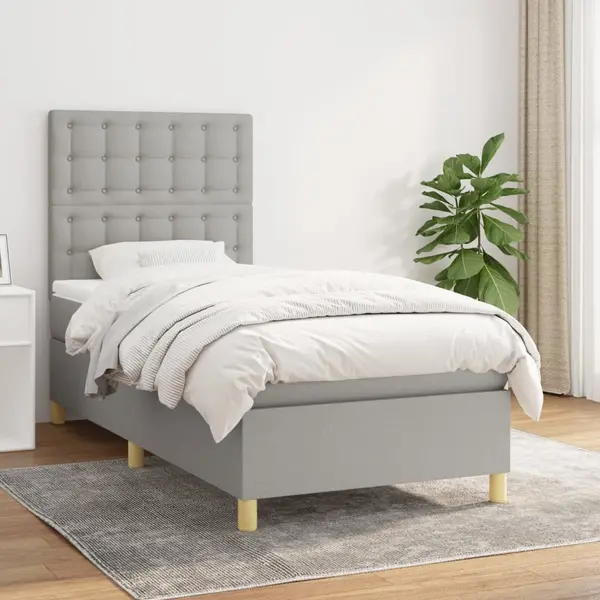 Gossi pat box spring cu saltea, gri deschis, 90x190 cm, textil