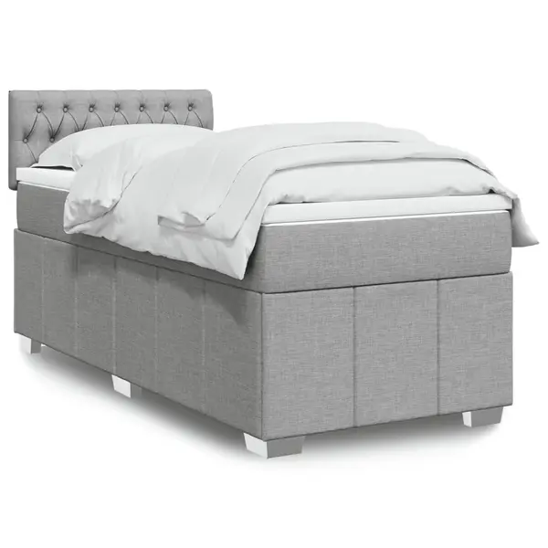 Gossi pat box spring cu saltea, gri deschis, 90x190 cm, textil