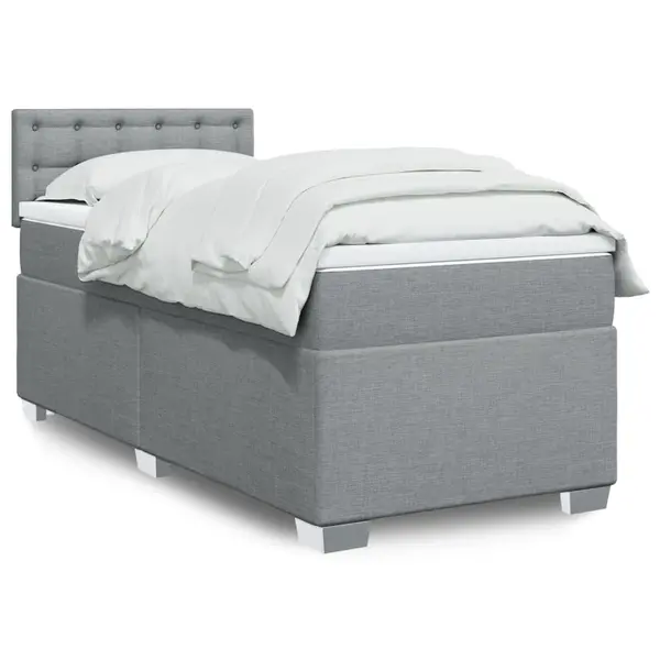 Gossi pat box spring cu saltea, gri deschis, 90x190 cm, textil