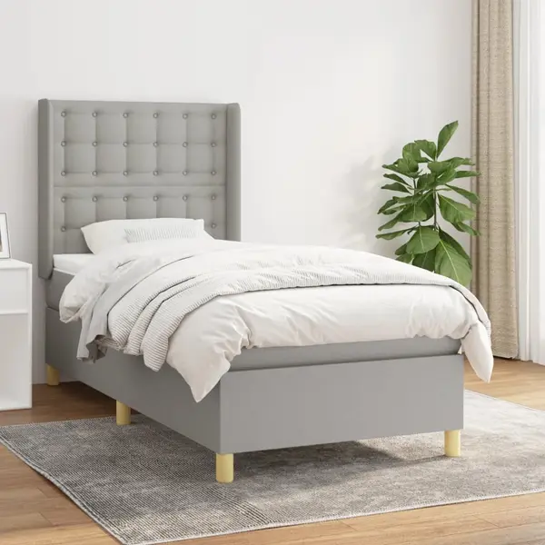Gossi pat box spring cu saltea, gri deschis, 90x190 cm, textil