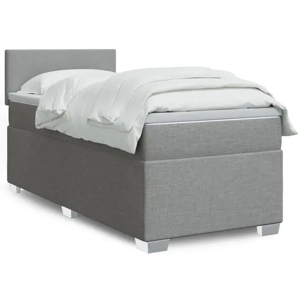 Gossi pat box spring cu saltea, gri deschis, 90x190 cm, textil