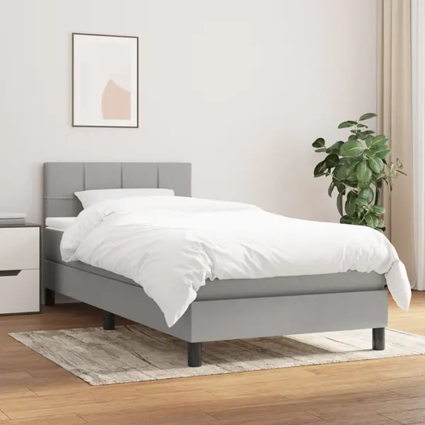 Gossi pat box spring cu saltea, gri deschis, 90x190 cm, textil