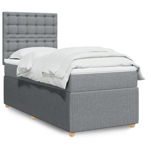 Gossi pat box spring cu saltea, gri deschis, 90x190 cm, textil