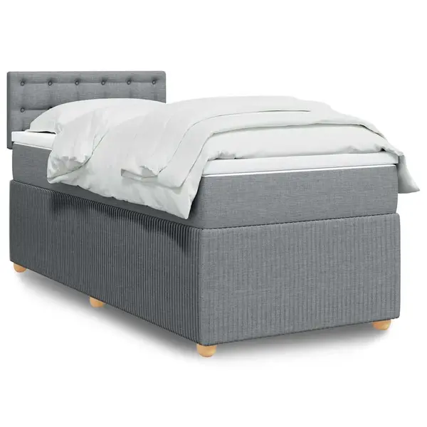 Gossi pat box spring cu saltea, gri deschis, 90x190 cm, textil