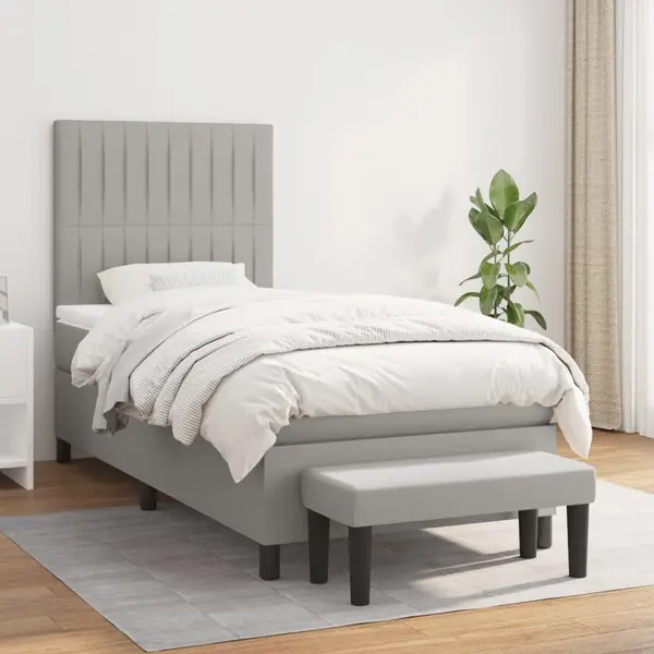 Gossi pat box spring cu saltea, gri deschis, 90x190 cm, textil
