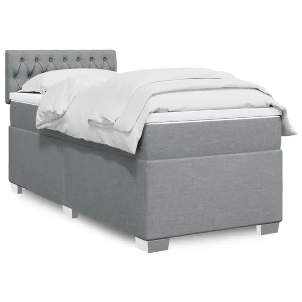 Gossi pat box spring cu saltea, gri deschis, 90x190 cm, textil