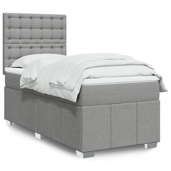 Gossi pat box spring cu saltea, gri deschis, 90x190 cm, textil